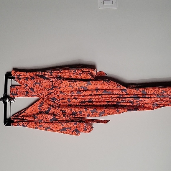 Anthropolgie S Orange Tropical Femme Print Maxi Long Wrap Flutter Kimono Dress - Picture 5 of 16